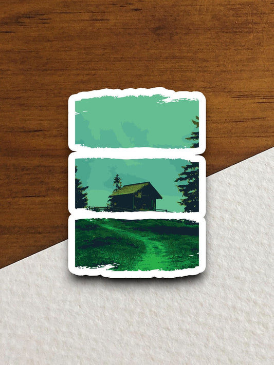 Cabin Scene Sticker, vacation sticker, travel sticker, room decor, water bottle sticker, laptop sticker