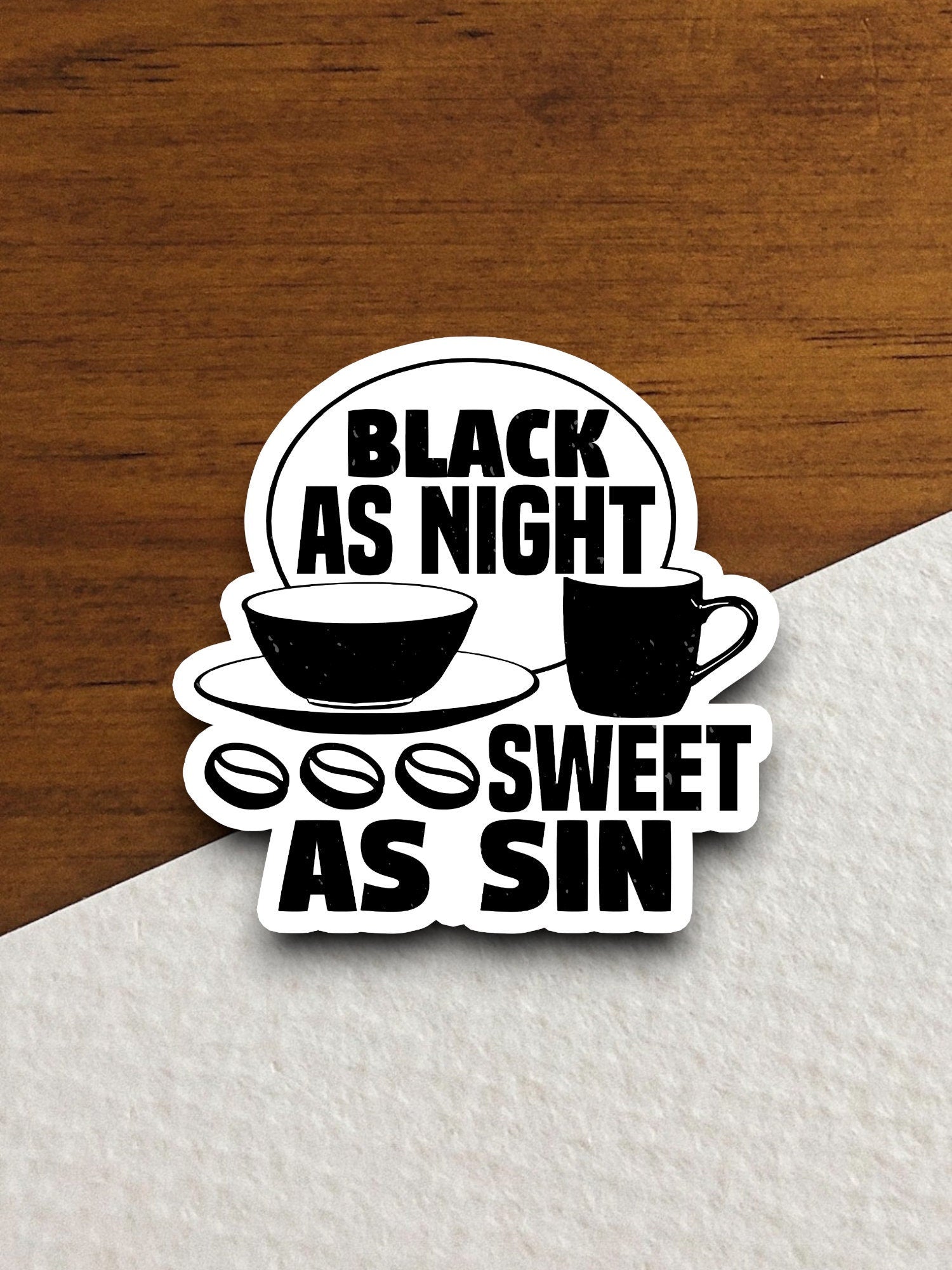 Black as night sweet as sin sticker, Funny Stickers, Coffee Sticker, Caffeine, Coffee Lover, Cafe, Decaf, Barista Sticker