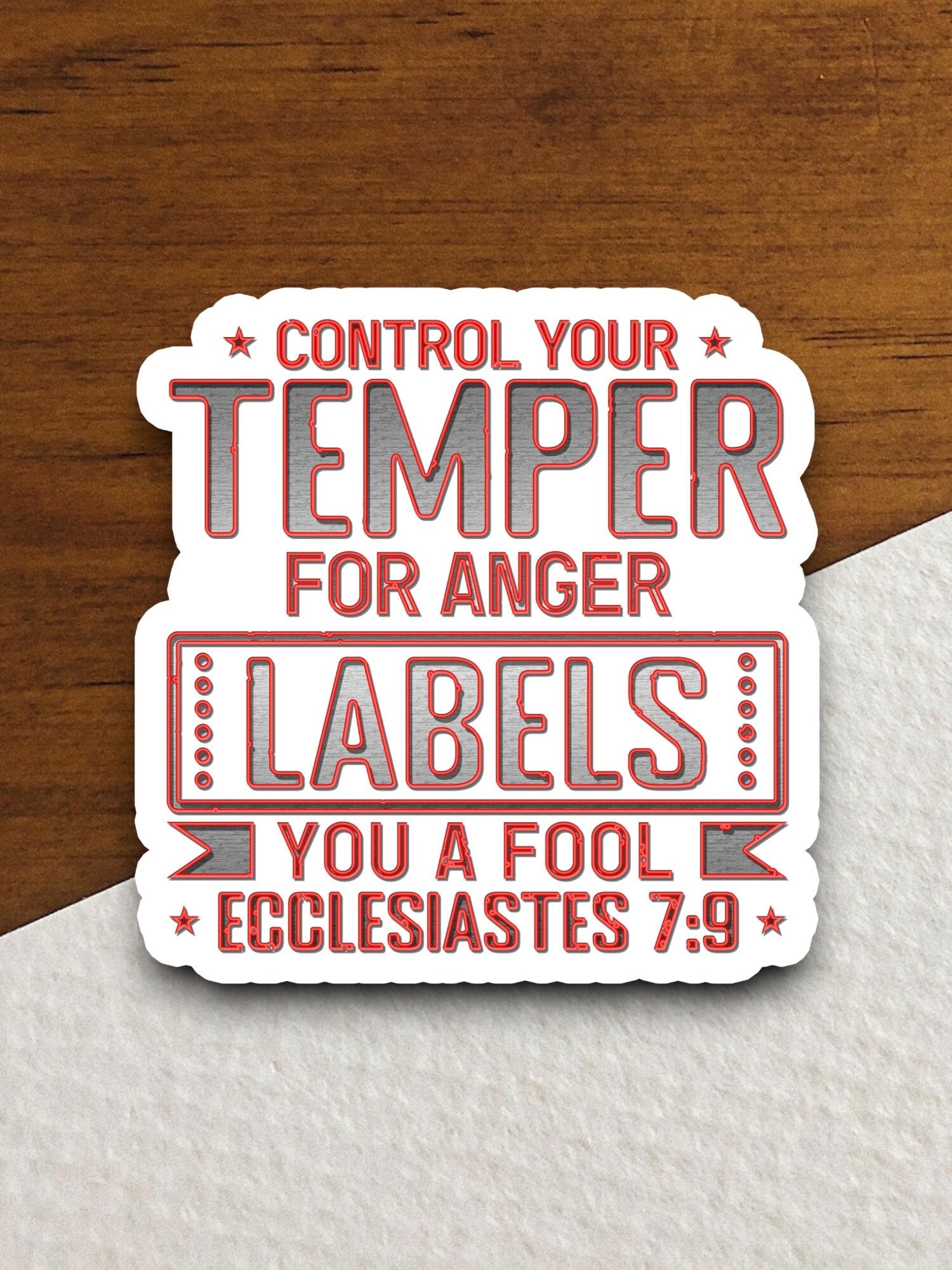 Control your temper for anger labels you a fool sticker, Religious Sticker, Faith Sticker, Worship Sticker, Christian Sticker, Room Décor