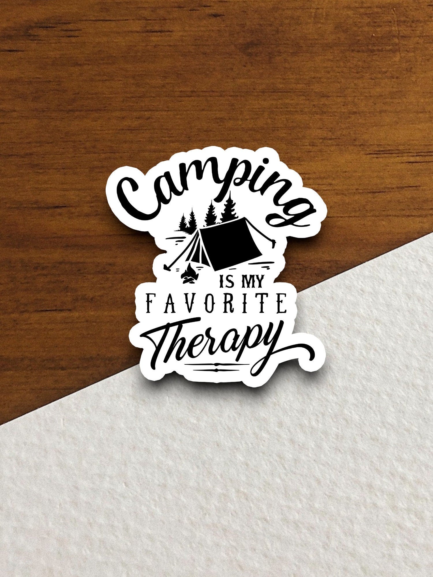 Camping is My Favorite Therapy Sticker, vacation sticker, travel sticker, room decor, water bottle sticker, laptop sticker