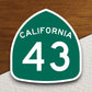 California state route 43 road sign sticker, road trip sticker, highway sign, room decor, travel sticker