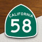 California state route 58 road sign sticker, road trip sticker, highway sign, room decor, travel sticker