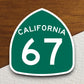 California state route 67 road sign sticker, road trip sticker, highway sign, room decor, travel sticker