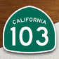 California state route 103 road sign sticker, road trip sticker, highway sign, room decor, travel sticker