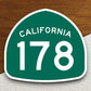 California state route 178 road sign sticker, road trip sticker, highway sign, room decor, travel sticker