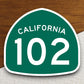 California state route 102 road sign sticker, road trip sticker, highway sign, room decor, travel sticker