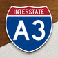 Interstate route  a3 sticker, Interstate Highway Sign Expressway Stickers, Highway Sign Road Trip Sticker, Room Décor