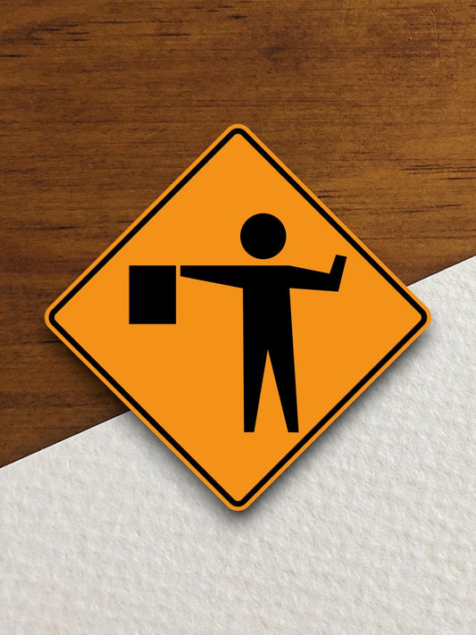 Flagger ahead  road sign stickers, Room Decor, Traffic Sticker, Road Sign Decoration, Road Work Signs, Traffic Sign