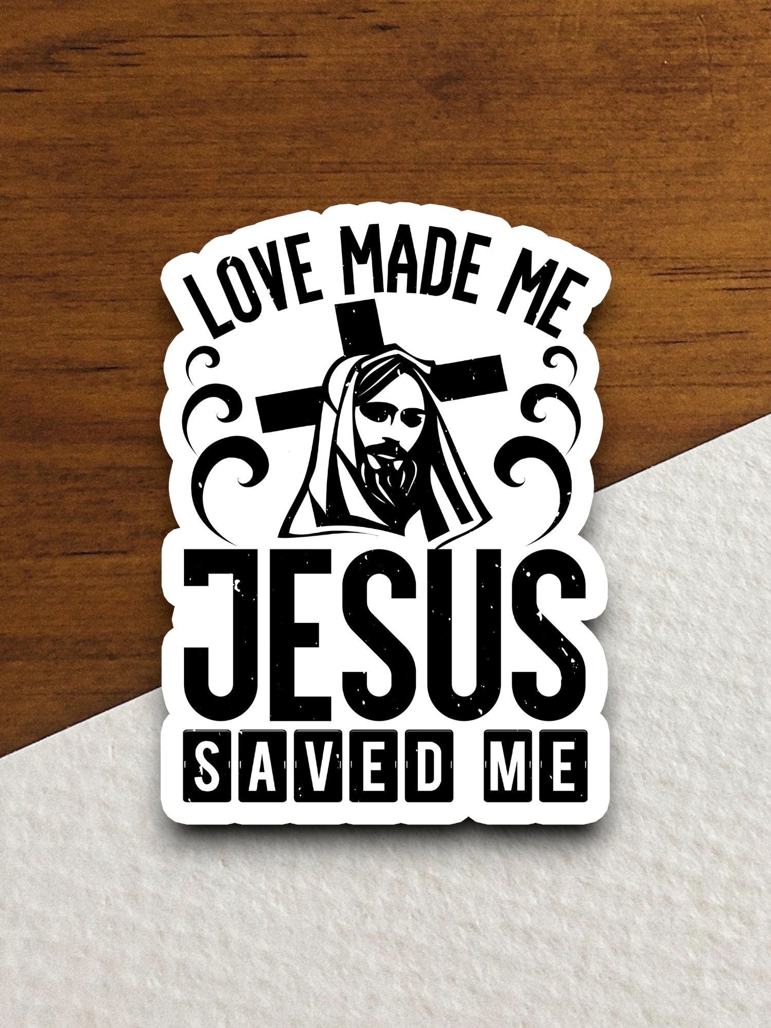 Love made me Jesus saved me sticker, Religious Sticker, Faith Sticker, Worship Sticker, Christian Sticker, Scripture Sticker, Room Décor