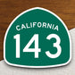 California state route 143 road sign sticker, road trip sticker, highway sign, room decor, travel sticker