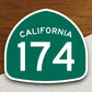 California state route 174 road sign sticker, road trip sticker, highway sign, room decor, travel sticker