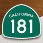 California state route 181 road sign sticker, road trip sticker, highway sign, room decor, travel sticker