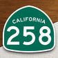 California state route 258 road sign sticker, road trip sticker, highway sign, room decor, travel sticker