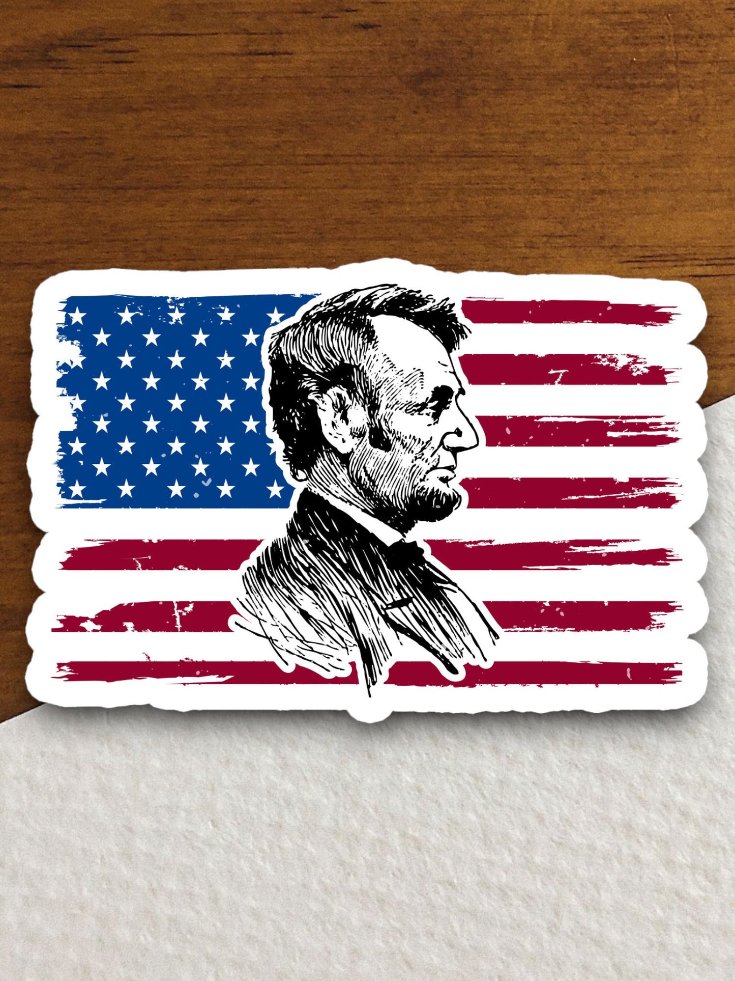 Abraham lincoln with colorful distressed flag sticker, holiday sticker, seasonal sticker, Room Décor