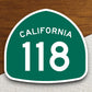 California state route 118 road sign sticker, road trip sticker, highway sign, room decor, travel sticker