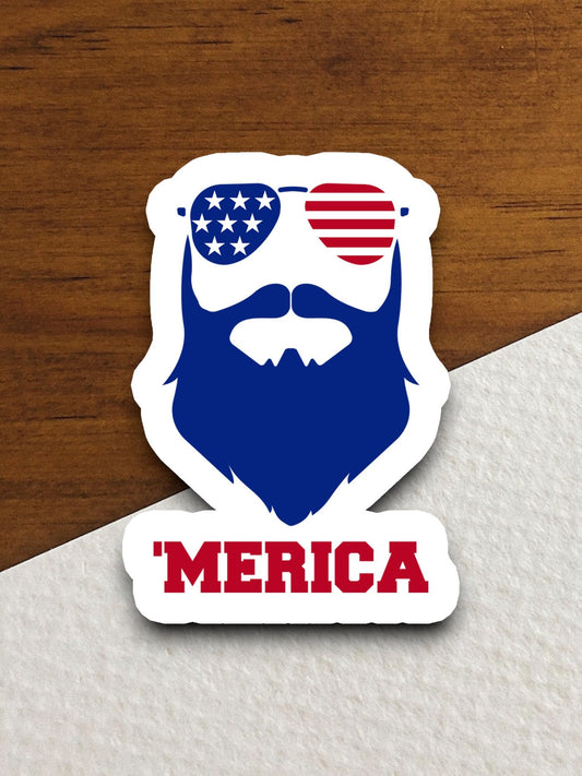 America beard & glasses sticker, holiday laptop decal, water bottle decor, gift sticker, custom planner accessories sticker, journal sticker