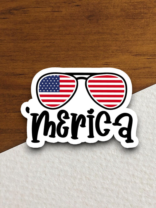 America with sunglasses sticker, holiday laptop decal, water bottle decor, gift sticker, custom planner accessories sticker, journal sticker