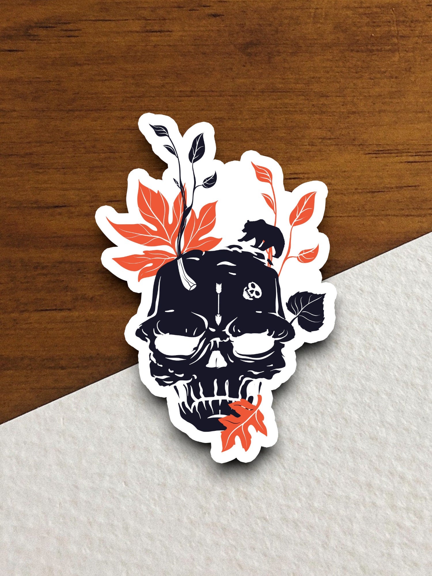 Skull and Leaves sticker, holiday laptop decal, water bottle decor, gift sticker, custom planner accessories sticker, journal sticker