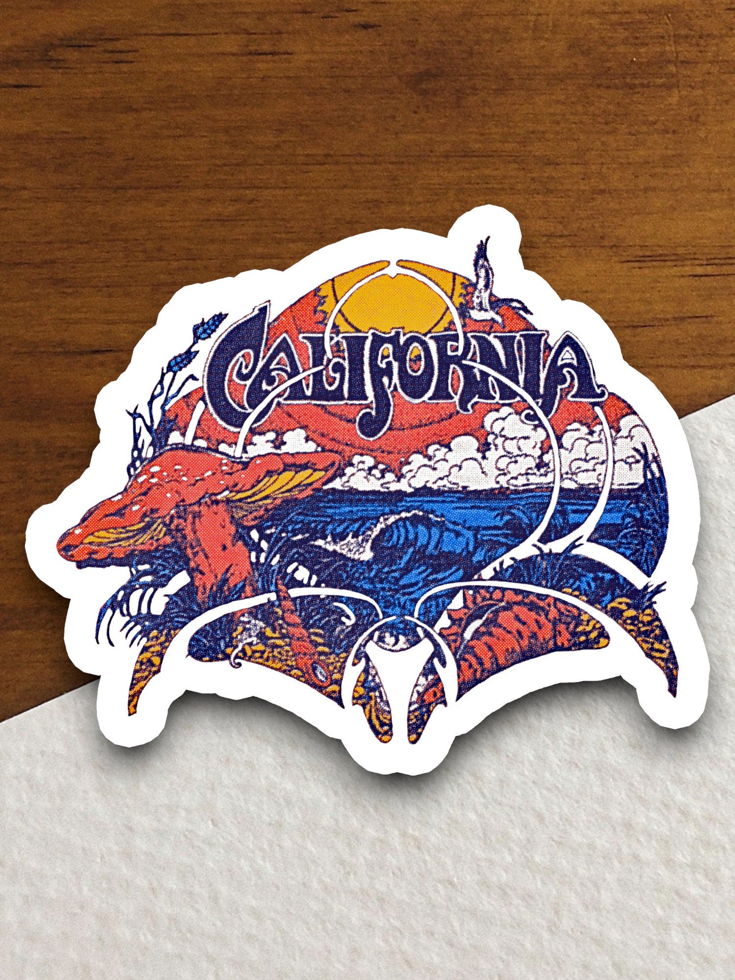 California Beach Waves Surf Sticker, vacation sticker, travel sticker, room decor, water bottle sticker, laptop sticker