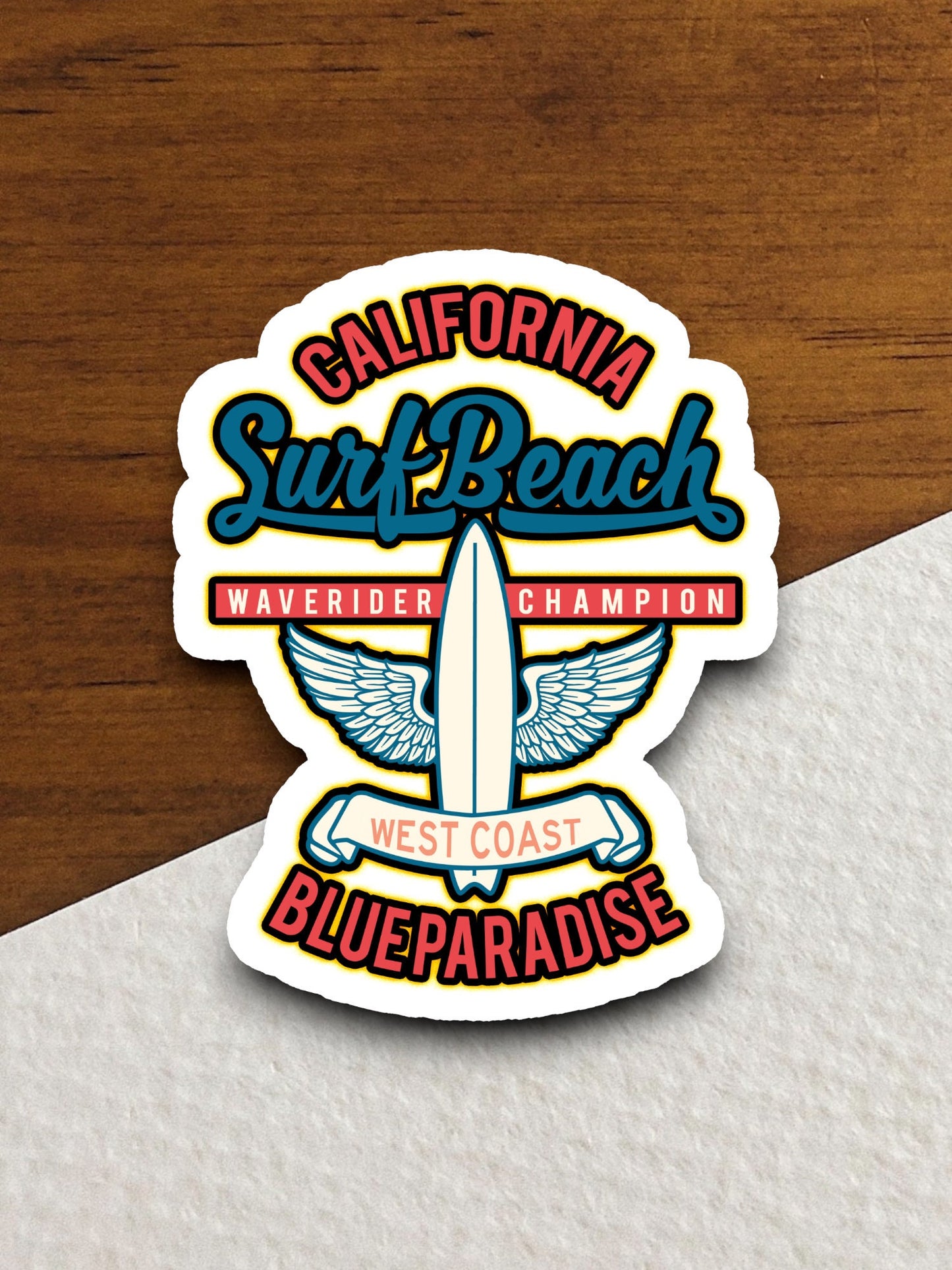 California Surf Beach Sticker, vacation sticker, travel sticker, room decor, water bottle sticker, laptop sticker