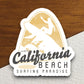 California Beach Surfing Sticker, vacation sticker, travel sticker, room decor, water bottle sticker, laptop sticker