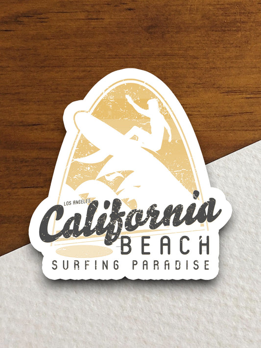 California Beach Surfing Sticker, vacation sticker, travel sticker, room decor, water bottle sticker, laptop sticker