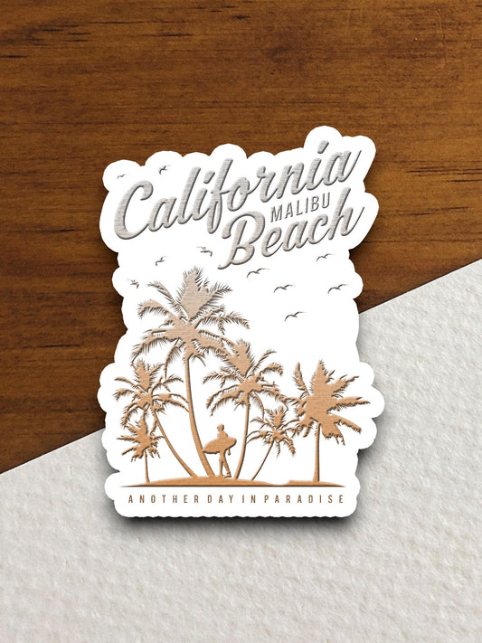 California Malibu Beach Surfing Sticker, vacation sticker, travel sticker, room decor, water bottle sticker, laptop sticker