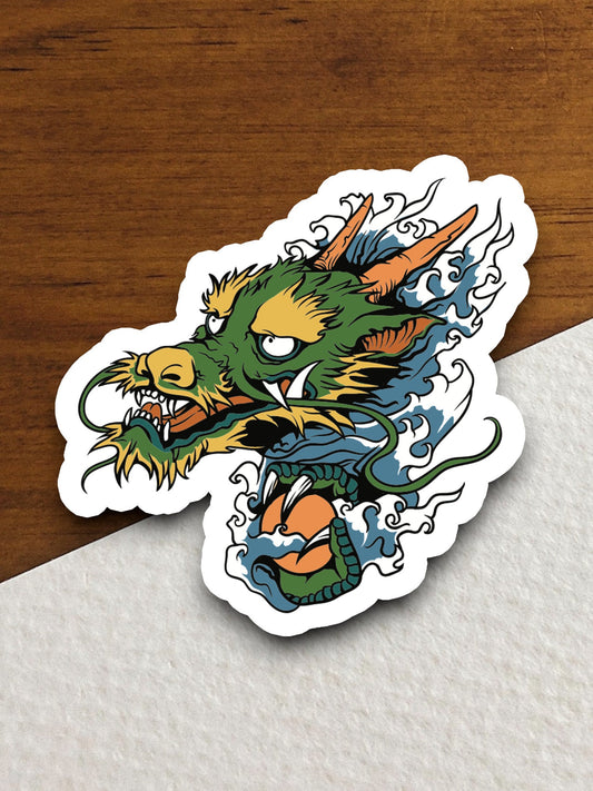 Green dragon with horns dragon sticker, Funny Animal Sticker For Laptop, Water Bottle, Hydro flask, Phone, Computer, Gift, Pet Sticker