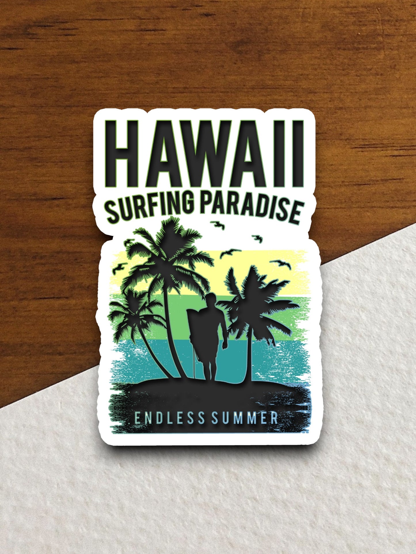 Hawaii Surfing Paradise Sticker, vacation sticker, travel sticker, room decor, water bottle sticker, laptop sticker