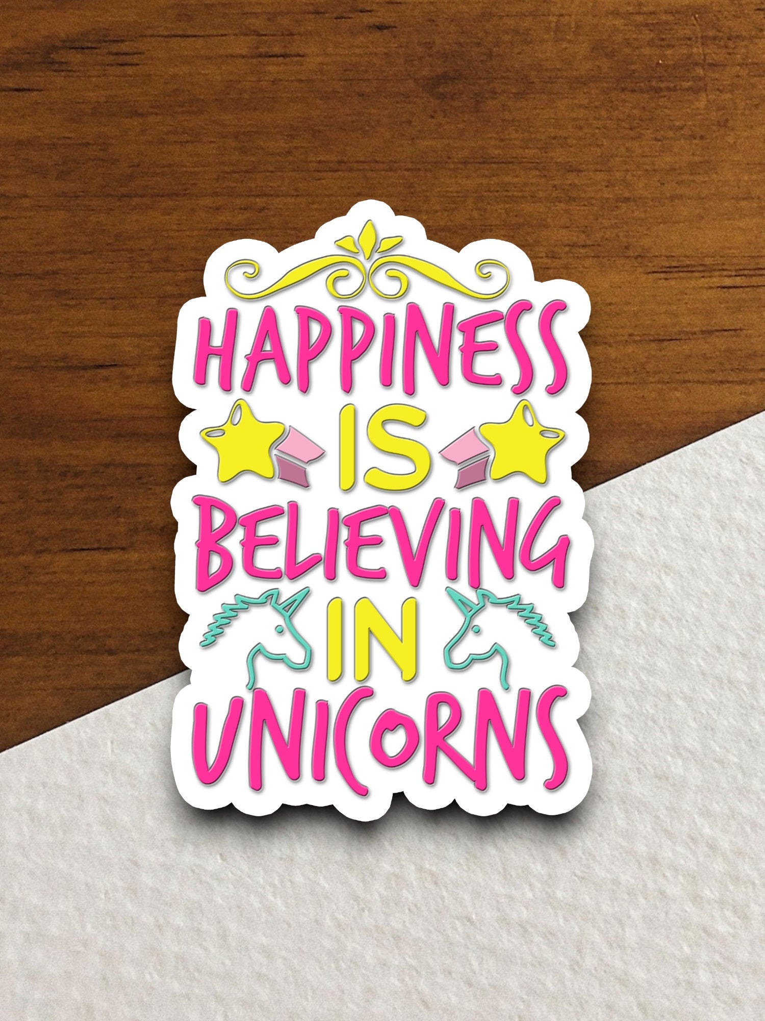 Happiness is believing in unicorns sticker, Funny Animal Sticker For Laptop, Water Bottle, Hydro flask, Phone, Computer, Gift, Pet Sticker