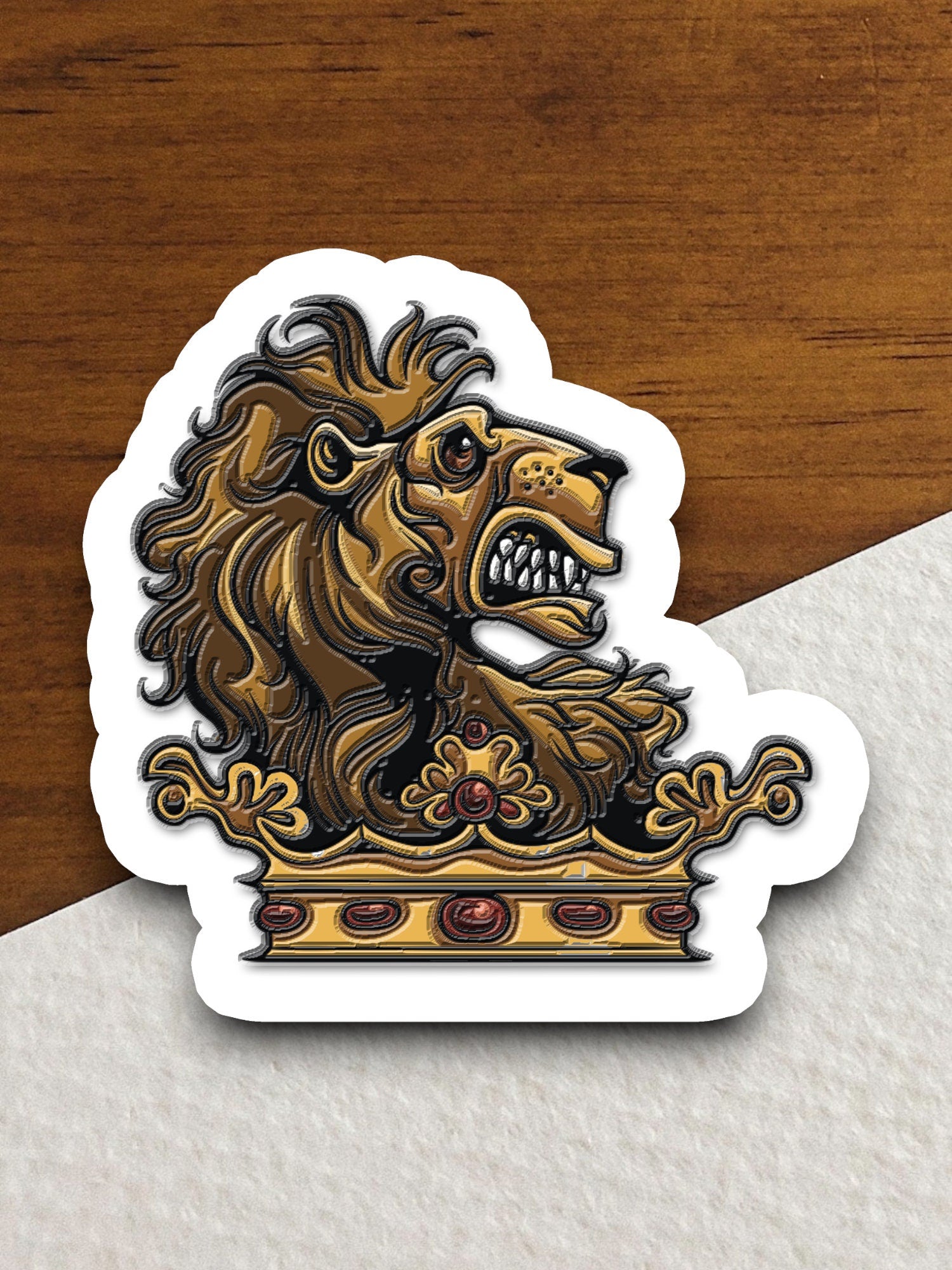 Crown with head of Crown with head of lion sticker, Funny Animal Sticker For Laptop, Water Bottle, Hydro flask, Phone, Computer, Gift