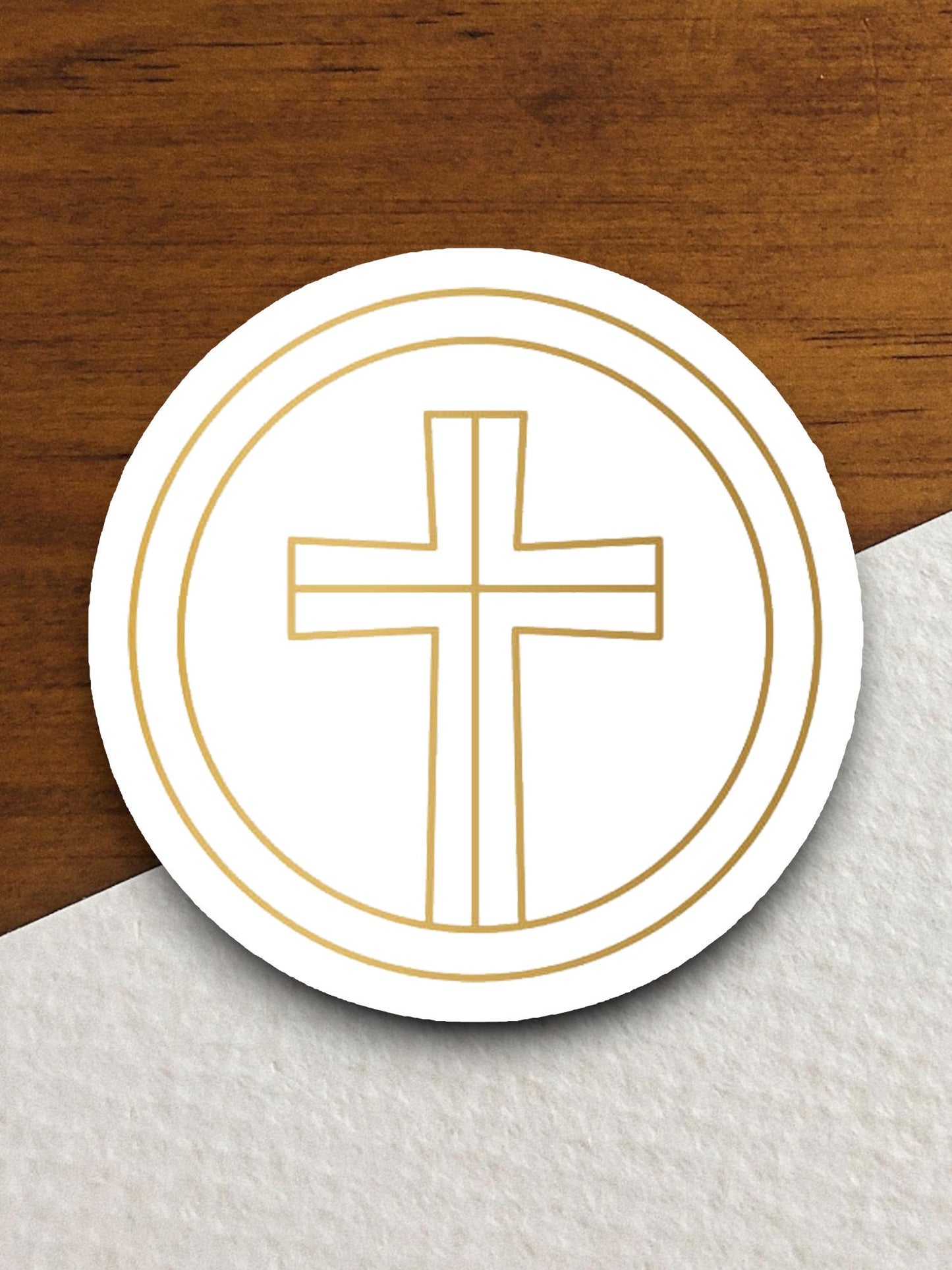 Church Cross in Golden Circle sticker, church sticker, cross sticker, Religious Sticker, Faith Sticker, Worship Sticker, Christian Sticker