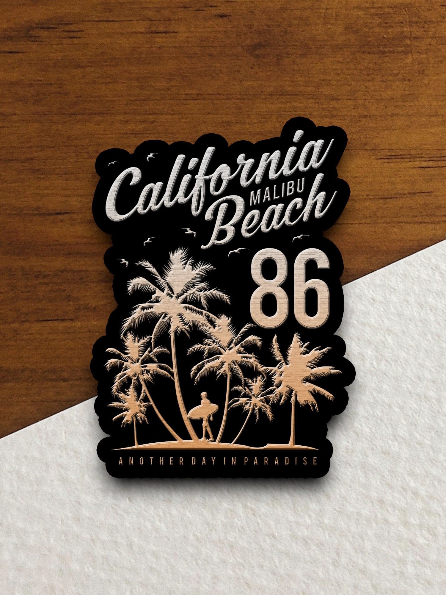 California Malibu Beach Sticker, vacation sticker, travel sticker, room decor, water bottle sticker, laptop sticker