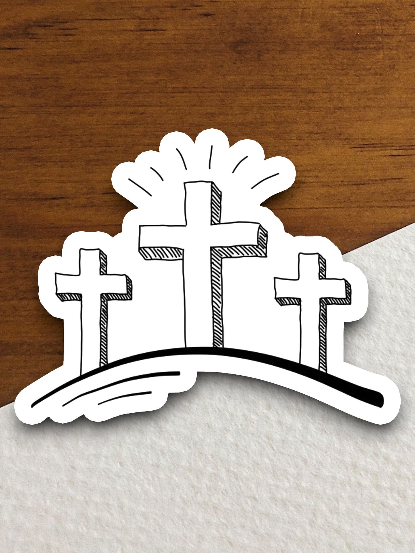 Three Church Crosses on a Hill sticker, Jesus sticker, church sticker, cross sticker, Religious Sticker, Faith Sticker, Worship Sticker