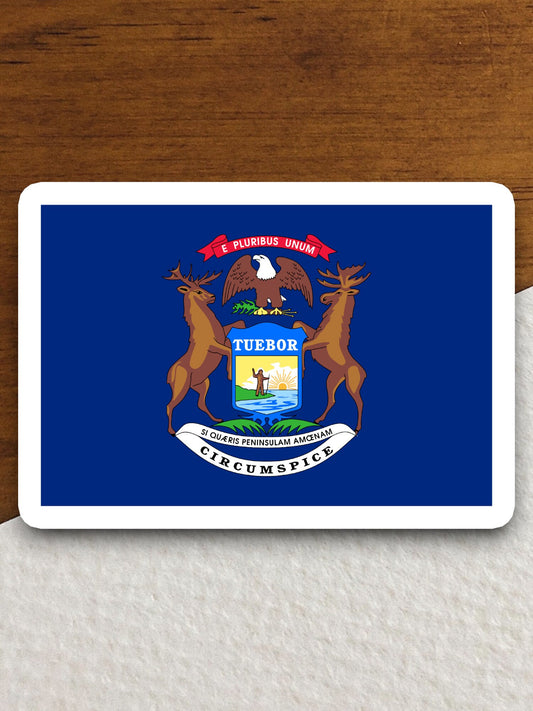 Michigan state sticker, Michigan flag sticker, pennant sticker, banner sticker, Michigan symbol sticker, emblem sticker