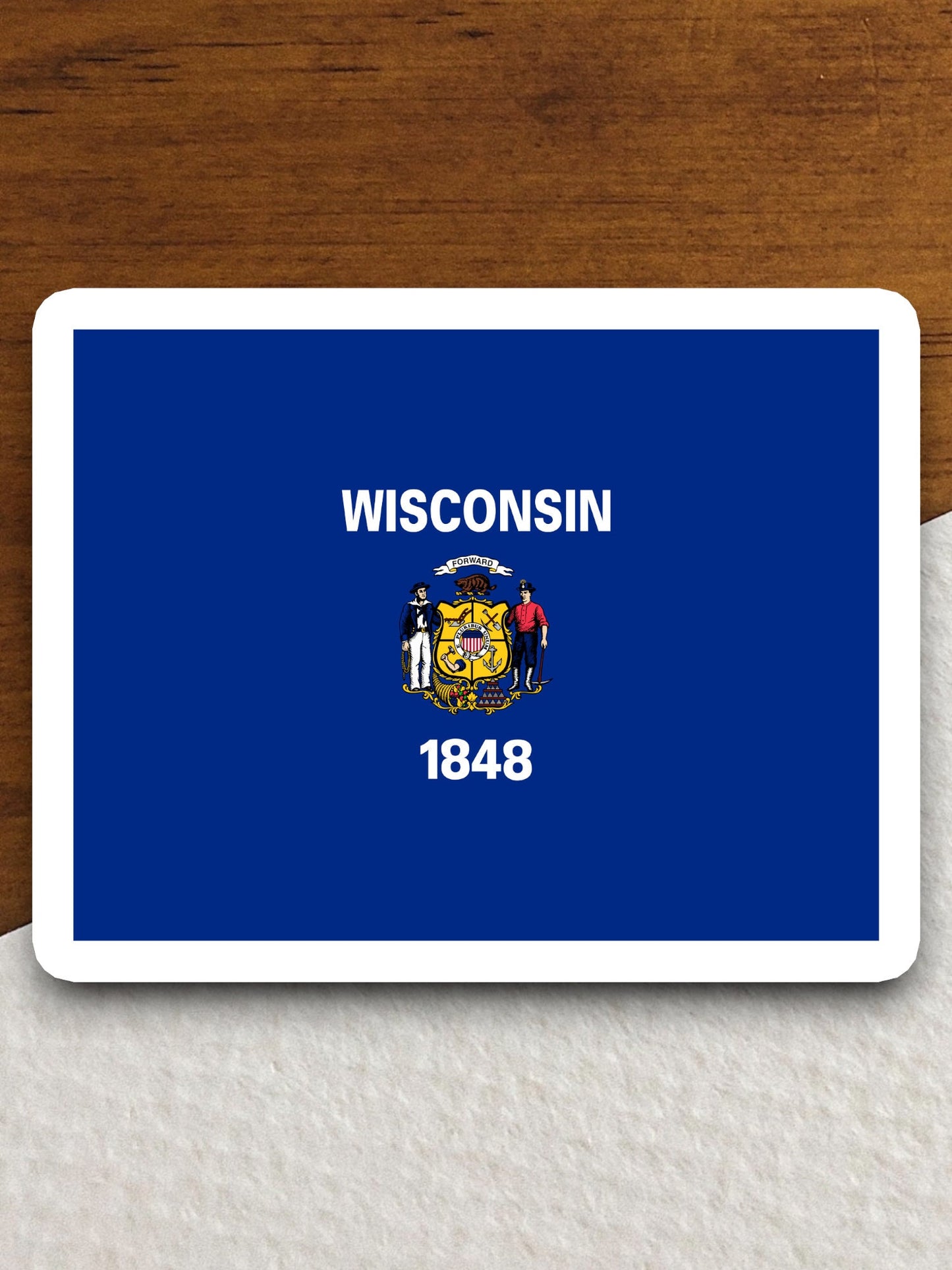 Wisconsin state sticker, Wisconsin flag sticker, pennant sticker, banner sticker, Wisconsin symbol sticker, emblem sticker