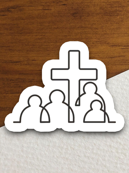 Church Cross and People Outline sticker, cross sticker, church sticker, Religious Sticker, Faith Sticker, Worship Sticker, Scripture Sticker