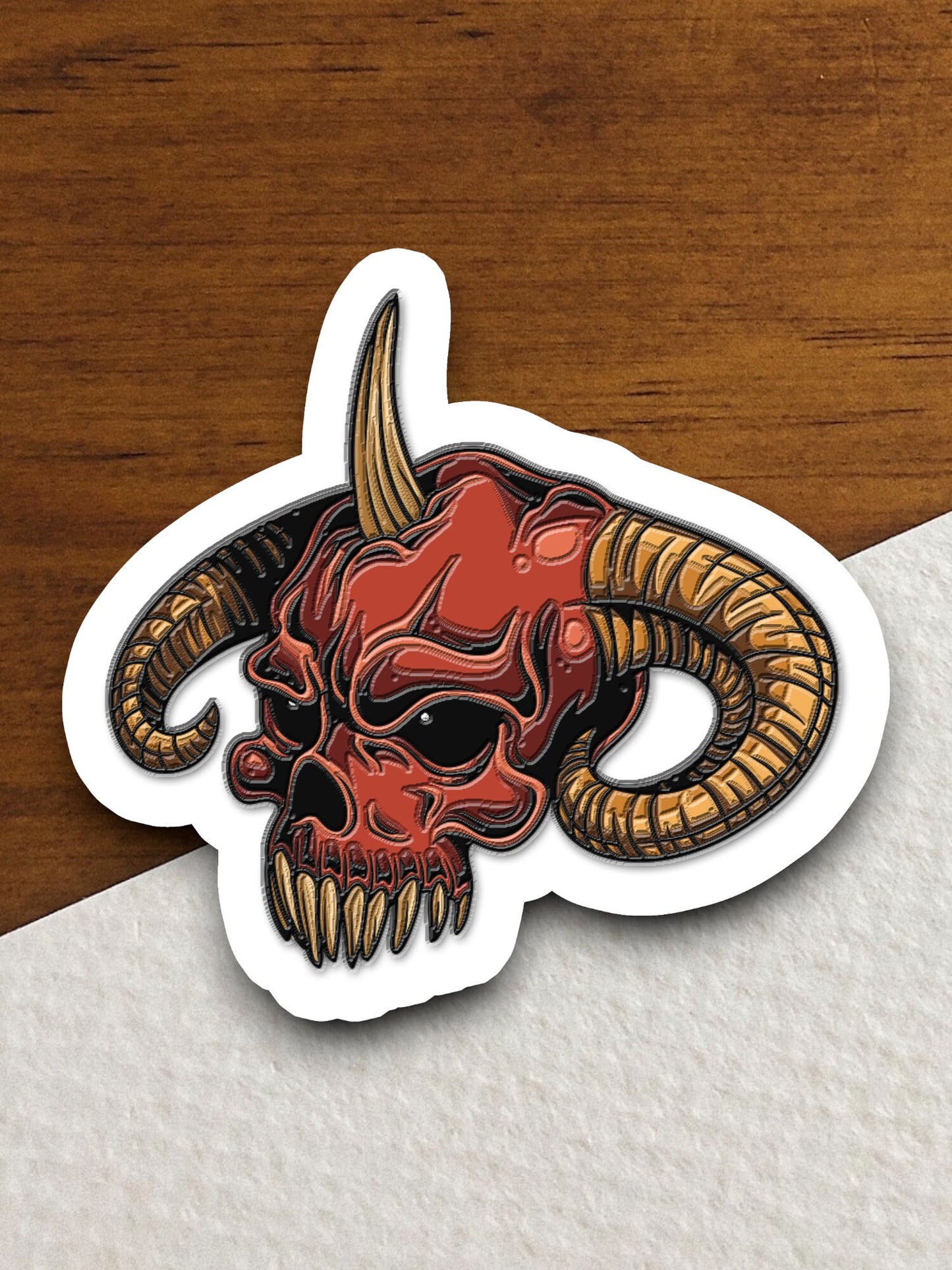 Red Skull & Three Horns sticker, holiday laptop decal, water bottle decor, gift sticker, custom planner accessories sticker, journal sticker