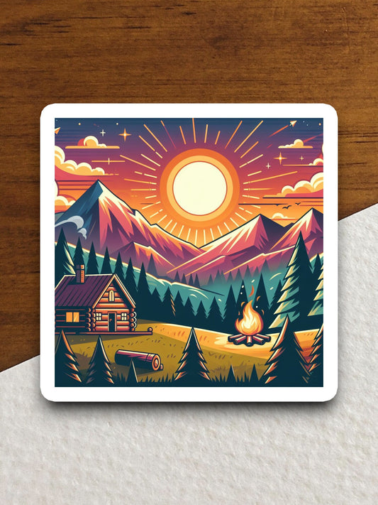 Cabin Sunset Stickers, vacation sticker, travel sticker, room decor, water bottle sticker, laptop sticker