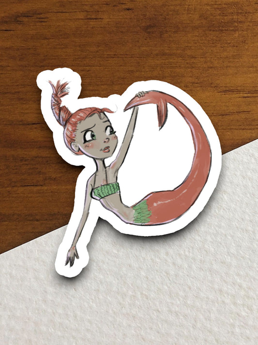 Mermaid with red hair and tail mermaid sticker, Funny Animal Sticker For Laptop, Water Bottle, Hydro flask, Phone, Computer, Gift