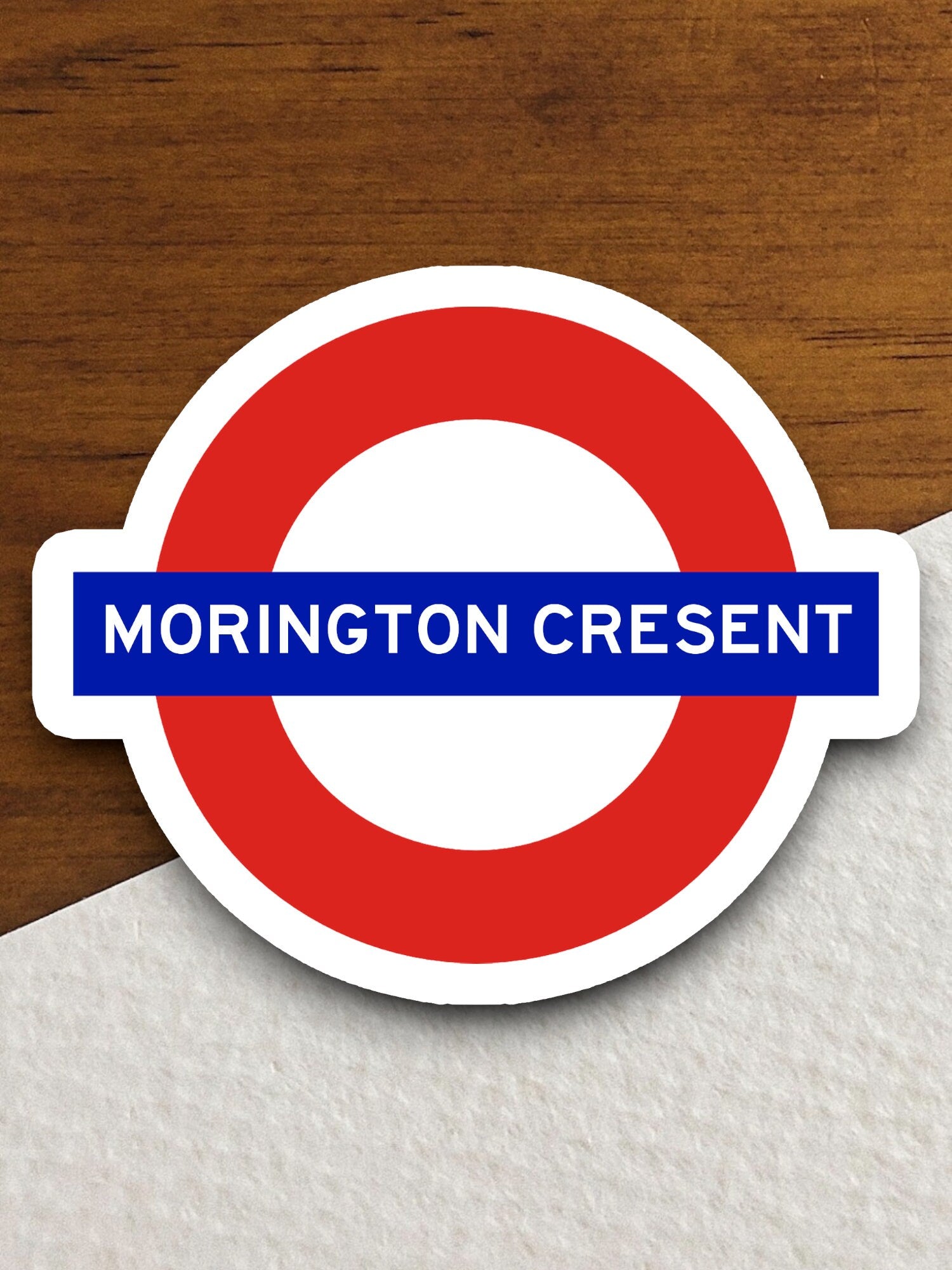 Morington Cresent station sticker, the Underground Tube in London England, London tunnel souvenir sticker, road sign travel gift, Room Décor