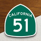 California state route 51 road sign sticker, road trip sticker, highway sign, room decor, travel sticker