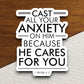 Cast all your anxiety on him because he cares for you sticker, anxiety sticker, Religious Sticker, Faith Sticker, Worship Sticker, bible