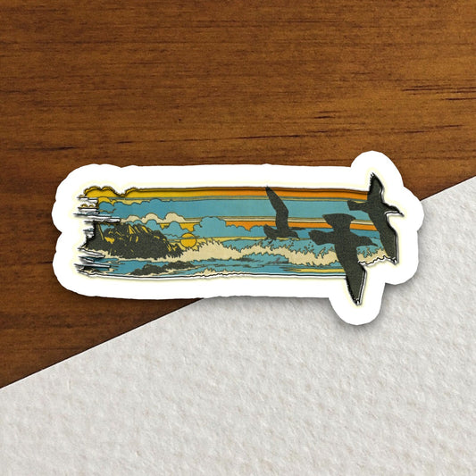 Sunset Beach & Seagulls sticker, vacation sticker, travel sticker, room decor, water bottle sticker, laptop sticker