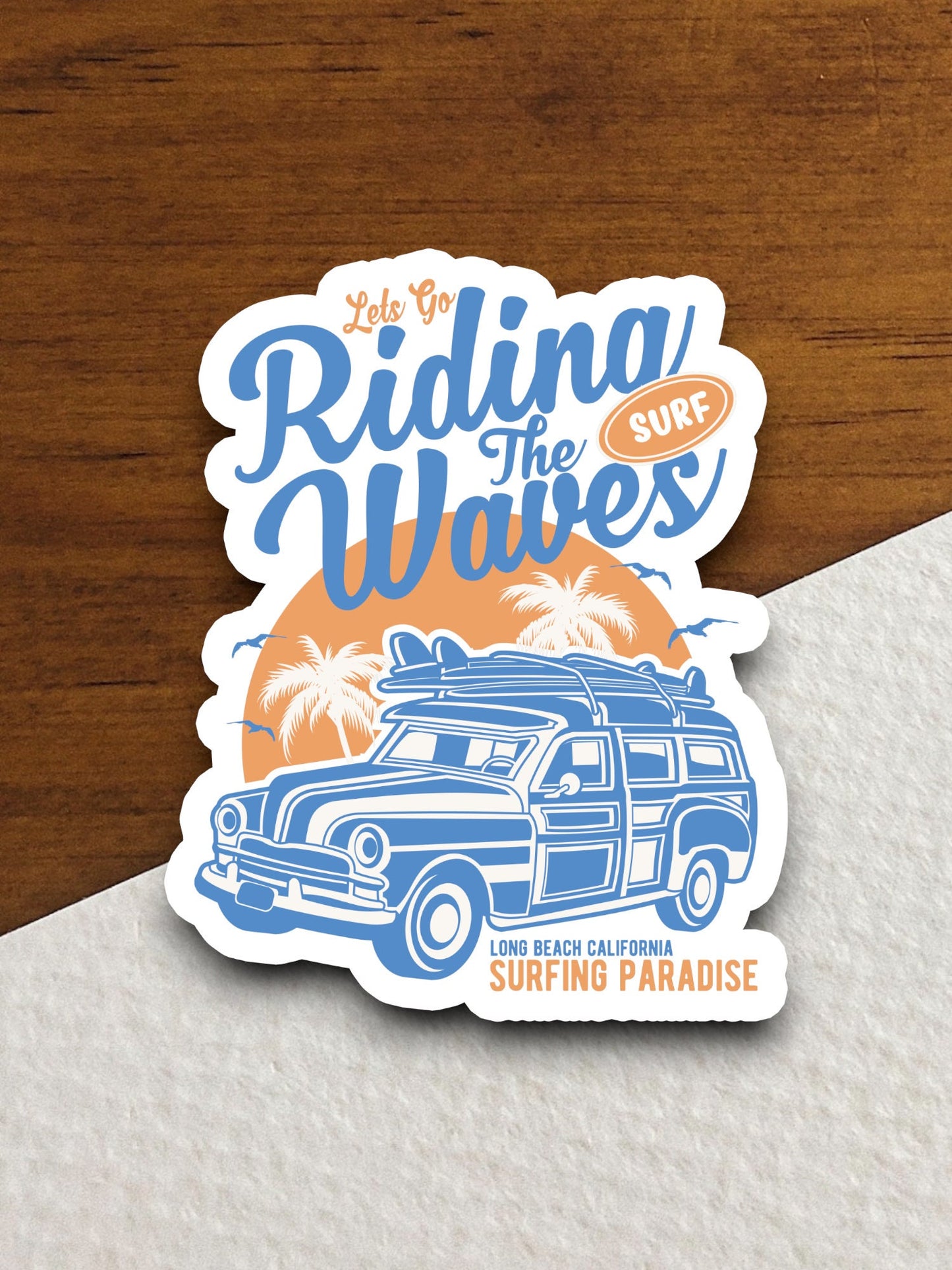 Riding Waves Sticker, vacation sticker, travel sticker, room decor, water bottle sticker, laptop sticker