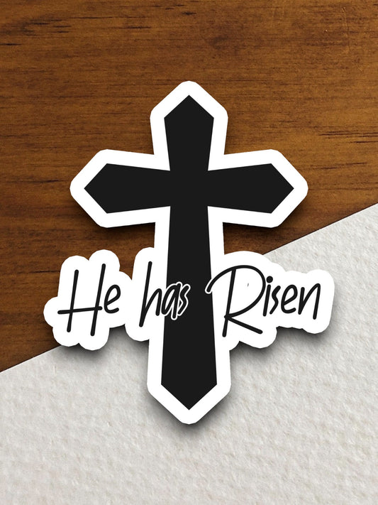 Church cross with he has risen sticker, Religious Sticker, Faith Sticker, Worship Sticker, Christian Sticker, cross sticker, church sticker