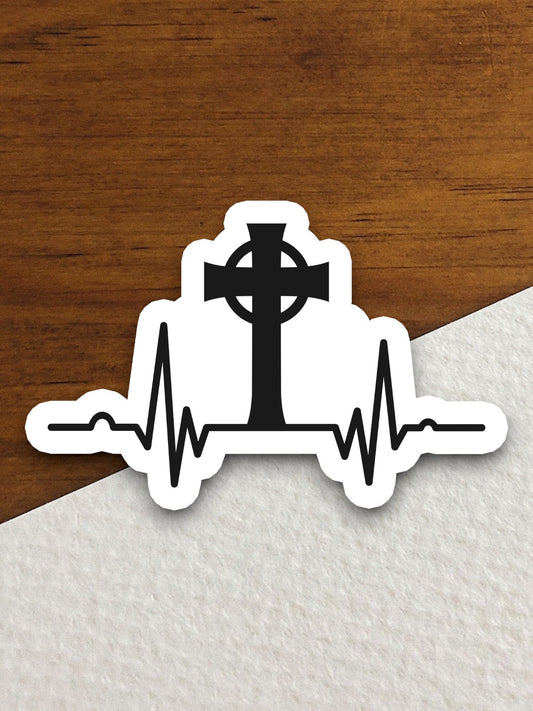 Church Cross Heartbeat sticker, church sticker, cross sticker, Religious Sticker, Faith Sticker, Worship Sticker, Christian Sticker