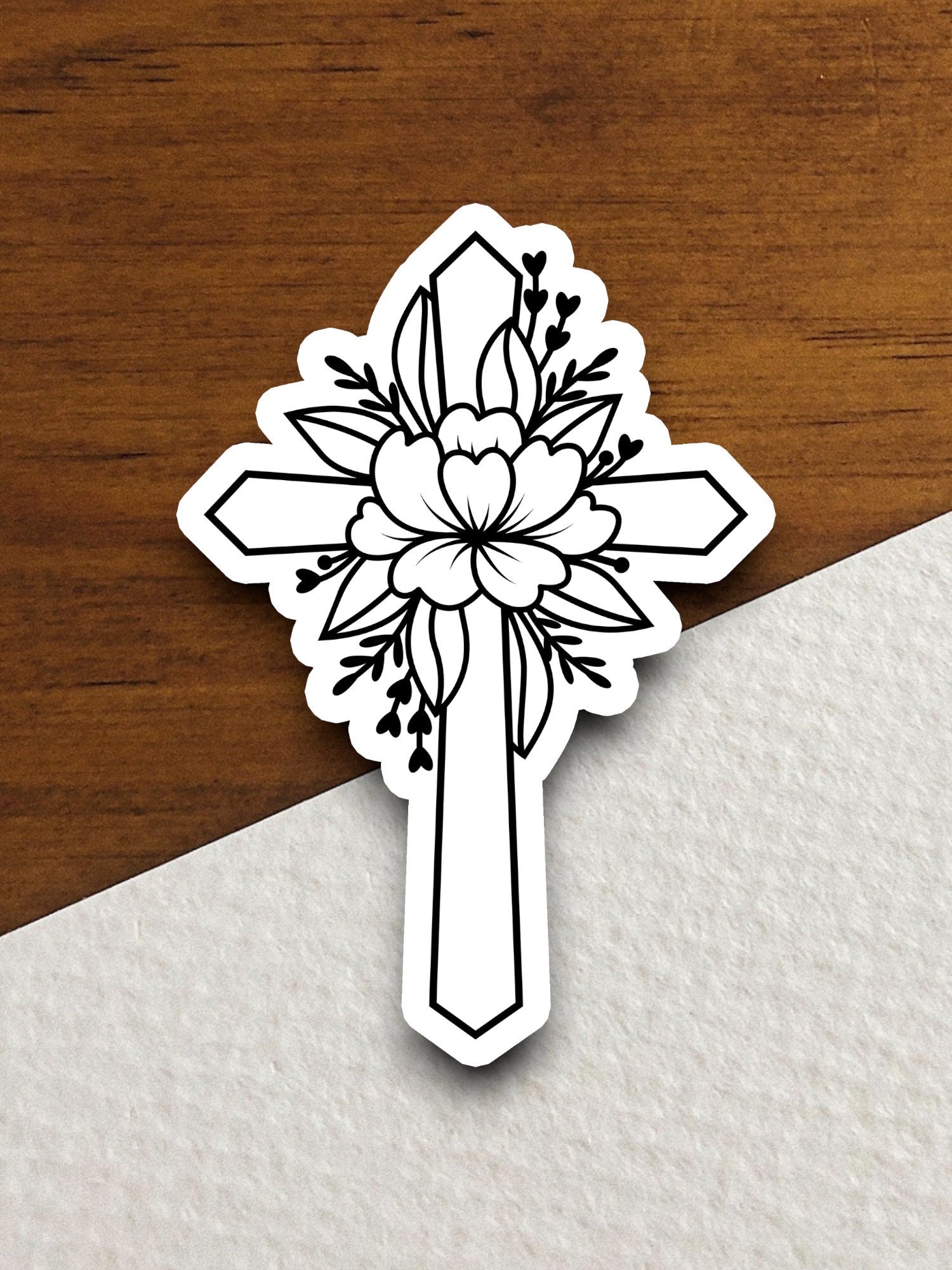 Church Cross with flower outline sticker, church sticker, cross sticker, Religious Sticker, Faith Sticker, Worship Sticker, planner stickers