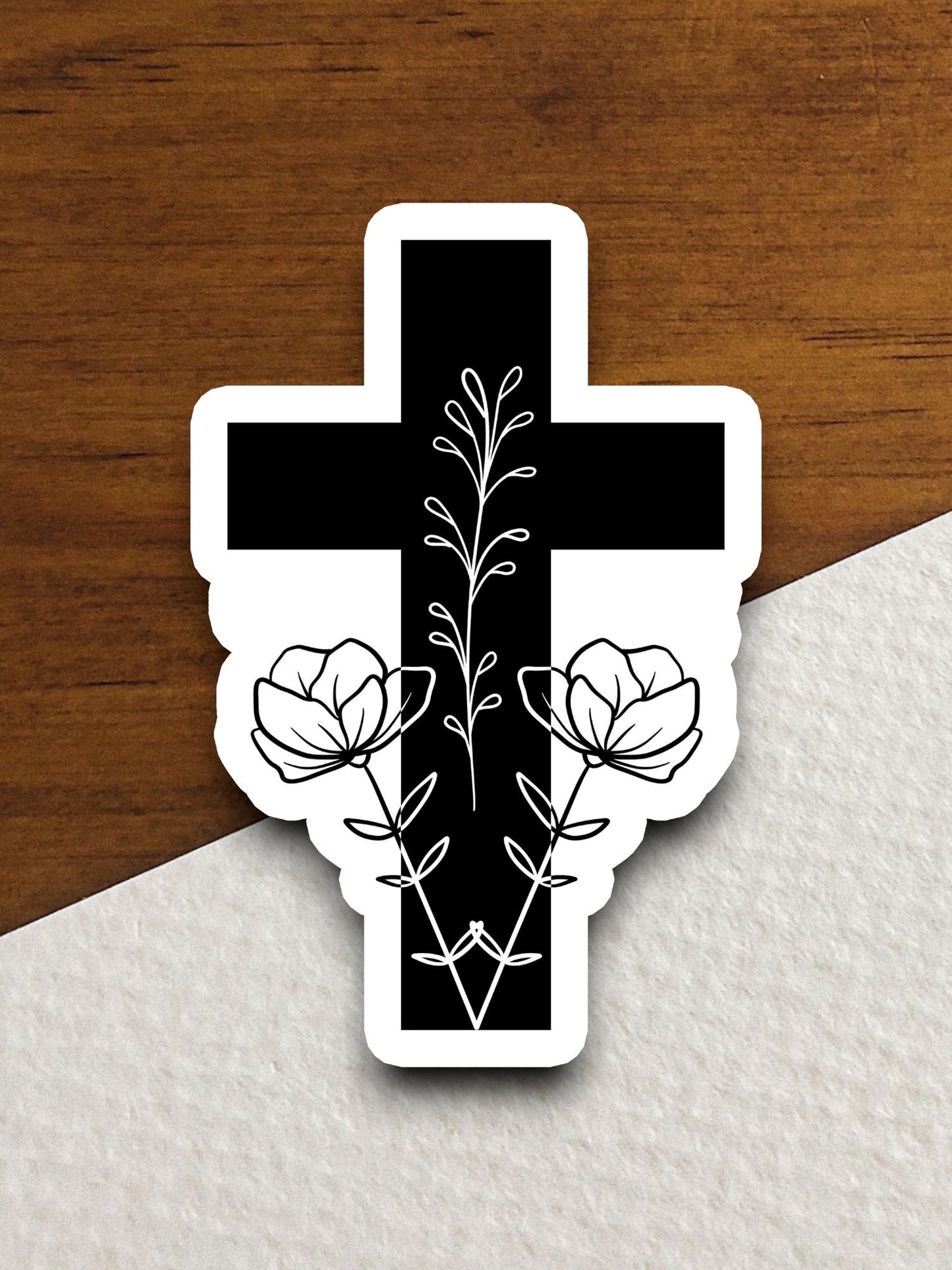 Church Cross with Flowers sticker, church sticker, cross sticker, Religious Sticker, Faith Sticker, Worship Sticker, Christian Sticker