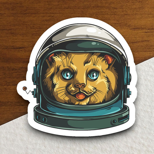 Cat in space helmet cat sticker, Funny Animal Sticker For Laptop, Water Bottle, Hydro flask, Phone, Computer, Gift, Pet Sticker